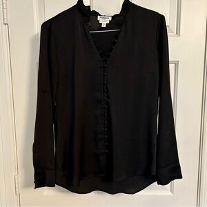 Express Black Ruffle Button-Down Blouse